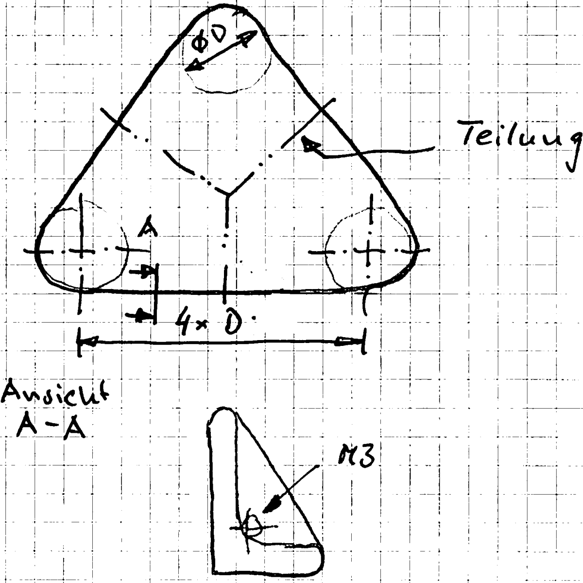 Entwurfskizze für ein Dreieck für Poolbillard