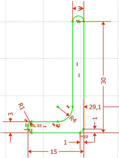 Skizze des L-Profiles für ein Dreieck für Poolbillard