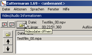 Screenshot:Videodatei öffnen in Cuttermaran